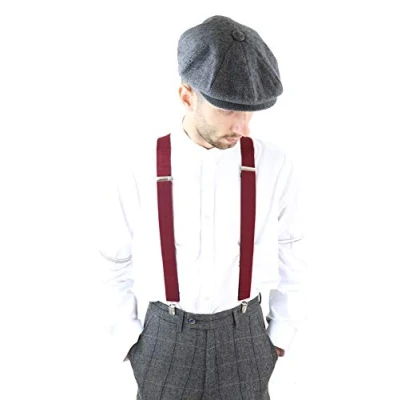 Image of TruClothing Mens Classic Vintage Retro Trouser Braces Suspenders 1920s Gatsby Blinders burgundy