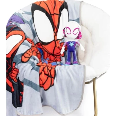 Image of Jay Franco Marvel Spidey &amp; His Amazing Friends Ghost Spider Gwen Plush Mini Pillow Buddy 130 x 150cm Fluffy Throw Blanket Set Kids Super Soft 2 Piece Cuddle