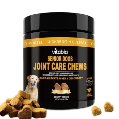 Image of Senior Dog Joint Care Supplements With Glucosamine and Chondroitin High Strength, Turmeric, Salmon Oil For Dogs Omega 3, Vitamin E Green Lipped Mussel Treats (60 Count)