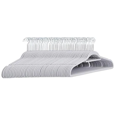 Image of Amazon Basics Velvet Suit Hangers with Tie Hanger, Light Grey (50 Pack)