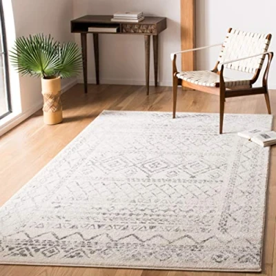 Image of SAFAVIEH Boho Chic Rug for Living Room, Dining Bedroom Tulum Collection, Short Pile, in Ivory and Grey, 122 X 183 cm
