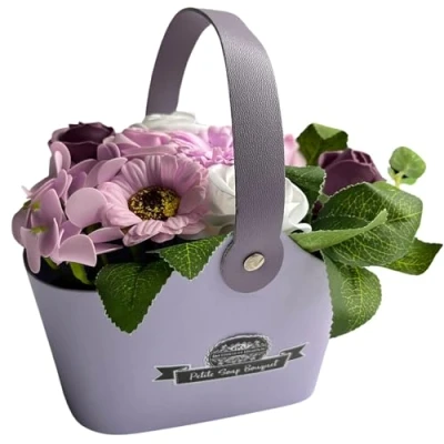Image of StockStore Lavender Petite Basket Soap Flower Bouquet Flowers For Birthdays Gifts Women Mothers Day Valentine Her &amp; (LAVENDER)