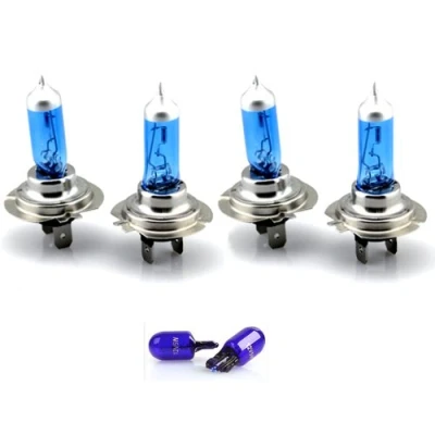 Image of 4 x H7 (499) 55w Super White Xenon Look/Effect Upgrade Headlight Bulbs 12V (2 Pairs)