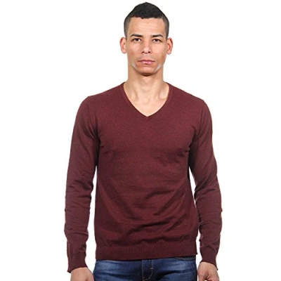 Image of SELECTED HOMME Men&#039;s Tower Aus Cotton V Neck Noos Id Jumper, Red Rot (Oxblood Red), X Large
