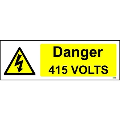 Image of Warning Danger 415 Volts Safety Signs 1.2mm Rigid Plastic 300mm x 100mm
