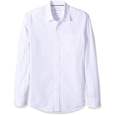 Image of Amazon Essentials Men&#039;s Slim Fit Long Sleeve Poplin Shirt, Lavender White Vertical Stripes, S