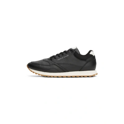 Image of Tommy Hilfiger Men’s New EVA Leather Runner Trainers, Black (Black), 9