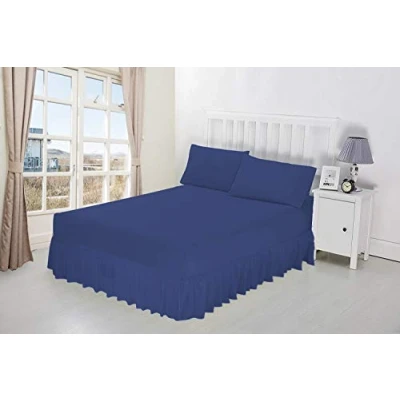 Image of Luxury Percale Frilled Valance Fitted Sheets 14 Colours in Single, Double, King, Super King (Double, Navy)