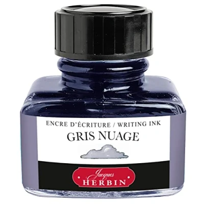 Image of Jacques Herbin Ref 13008T Ink for Fountain Pens &amp; Rollerball Gris Nuage / Cloud Grey 30ml Bottle with Integrated Pen Rest Coloured