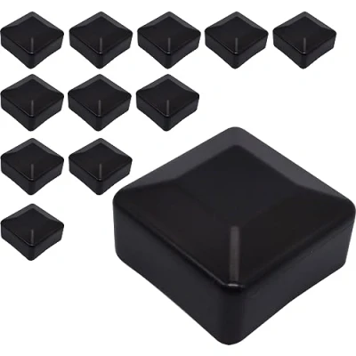 Image of SKIR&#039;CO (12 pcs) Fence Post Caps, Square 50 x mm Black Plastic Caps for Posts, RAL 9005 Colour