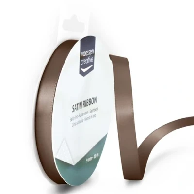 Image of Vaessen Creative Satin Ribbon, Milk Chocolate Brown, 9mm x 10m, Elegant Shine for Card Making, Scrapbooks, Gift Wrapping and Other Craft Projects, 301002 2023
