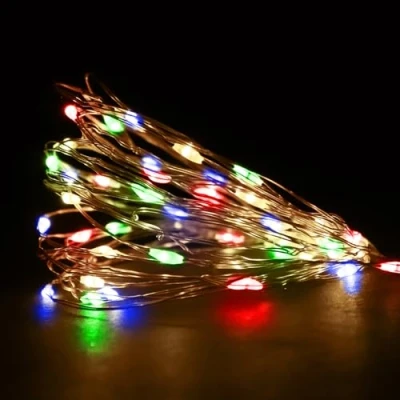 Image of ANSIO Fairy Lights Battery Operated 100 LED Copper Wire Indoor Outdoor Christmas Lights, Bedroom String 10m/33ft, Ideal for Tree, Party, Wedding DecorationsMulticoloured
