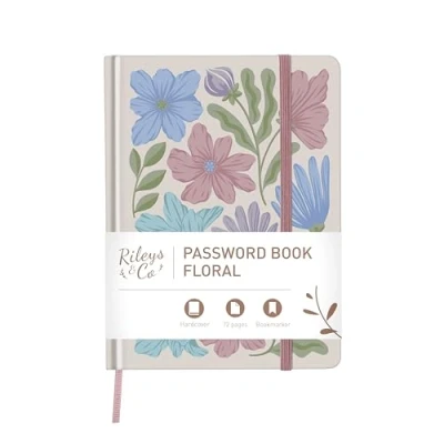 Image of Rileys &amp; Co. Password Book with Alphabetical Tabs, Keeper, Books for Seniors, Notebook Internet Login, Website, Username (20.3 x 15.2 cm, Purple Floral)