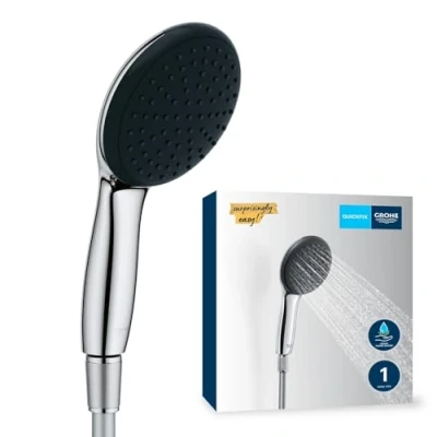 Image of GROHE Vitalio Comfort 110 Shower Set (Square 11cm Hand 2 Sprays: Rain &amp; Jet, Anti Limescale System, Silicone Ring, Water Saving, Hose 1.5m, Universal Mounting System), Chrome, 26973001