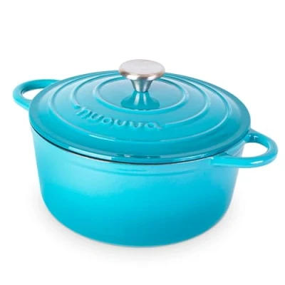Image of Cast Iron Pot with Lid Non Stick Ovenproof Enamelled Casserole Pot, Oven Safe up to 500 F Sturdy Dutch Cookware Blue, 5 Quart, 24cm by Nuovva
