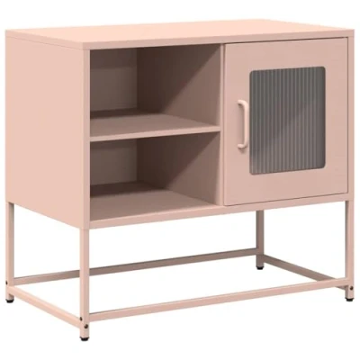 Image of vidaXL Pink Steel TV Cabinet/Stand/Sideboard 68x39x60.5 cm, Modern Media Console for Living Room Bedroom with Shelves &amp; Door