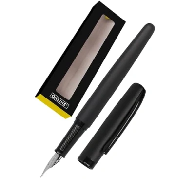 Image of Online Eleganza Fountain Pen I Color: Black Iridium Nib Size Medium Metal Clip Includes Ink Cartridge for Standard Cartridges Or Converter In Gift Box