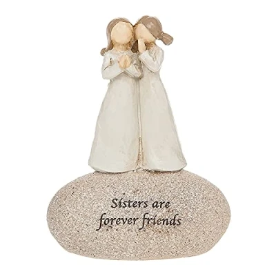 Image of Sentiment Stone Pebble Ornament with Wording Sisters are Forever Friends 4585