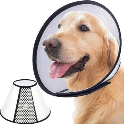 Image of SUQ Pet Cone Recovery, Small Size Adjustable Elizabeth Protective Collar, Anti Bite Lick Safety Neck Cover, for after Surgery Wound Healing, Bathing, Trimming Nails (42 47cm, 100 pounds+)