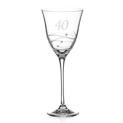 Image of DIAMANTE Swarovski 40th Birthday Wine Glass Single Crystal with a Hand Etched “40 Embellished Crystals