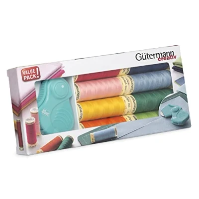 Image of Gütermann creativ Sewing Thread Set with 8 spools Sew All 100 m in Bright Colours + a Folding Rotary Cutter from PRYM.