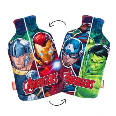 Image of Disney Reversible Hot Water Bottles Avengers Plush Cover Natural Rubber 2L Capacity Avenger Design