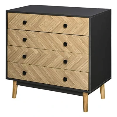 Image of HOMCOM Chest of Drawers, 5 Drawer Storage Cabinet Sideboards with Metal Handles Freestanding Dresser for Bedroom, Living Room