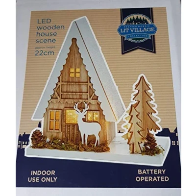 Image of Premier LED Wooden House Scene 22cm Nordic Christmas Village