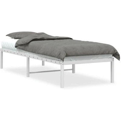Image of vidaXL Steel Bed Frame Robust, Durable Construction with Storage Space White Finish, Suitable for 75x190 cm Small Single Mattresses, Budget friendly Bedroom Furniture