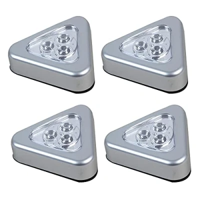 Image of Ex Pro 4 Pack Triangle LED Light Battery Powered Wireless Night Stick Tap Push Lamp for Wardrobe, Closet, Under Cabinet, Kitchen, Stairs