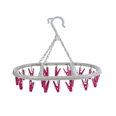 Image of Kleeneze KL070499FS Sock Airer Hang On The Line Clothes Drying Rack, 20 Peg Clips, Oval Hanger For Small Items, Underwear &amp; Socks, Use Indoor Outdoor, Space Saving Design, Lightweight