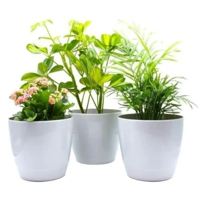 Image of Gardening Naturally Plant Pot Pack Indoor Round Cool Grey Gloss (Pack of 6, 16 CM Diameter)
