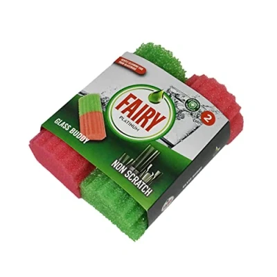 Image of Addis Fairy Platinum Non Scratch Glassware Cup Clean Buddy Sponge, Pack of 2, Red &amp; Green,One Size