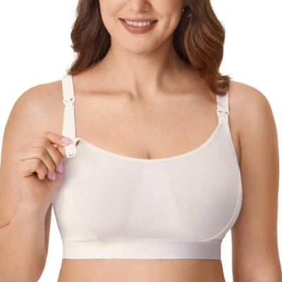 Image of Gratlin Women&#039;s Nursing Bras Maternity Plus Size Breastfeeding Cotton Sleep Sports Bra Ivory 3XL
