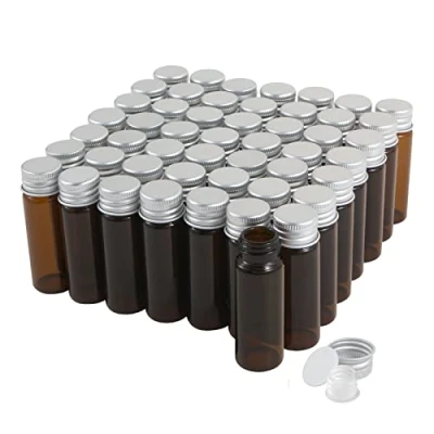 Image of 15ml Amber Glass Vials with Screw Caps and Plastic Stoppers, Small Brown Liquid Sample Vial, Leak Proof 50PCS
