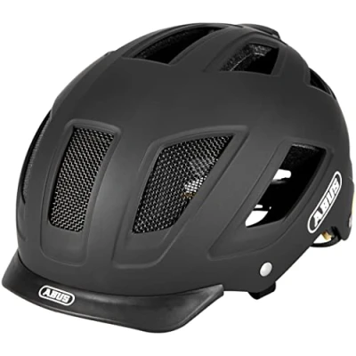 Image of ABUS Hyban 2.0 MIPS city helmet bike for everyday use with rear light, ABS hard shell, impact protection men and women black matt, size L