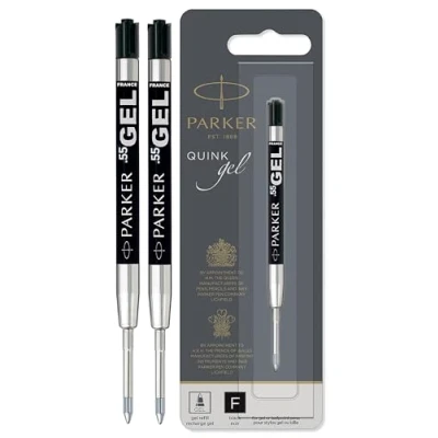 Image of Parker Quink Gel Ballpoint Pen Refills 0.5mm Fine Tip Black Ink Pack of 2