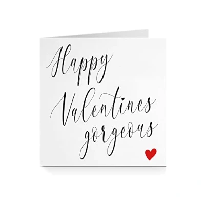 Image of Happy Valentines Gorgeous Lovely Cute Red Heart Cursive Valentine Card For Her Him Gift Wife Girlfriend Fiancée Husband Boyfriend Fiancé One I Love A313