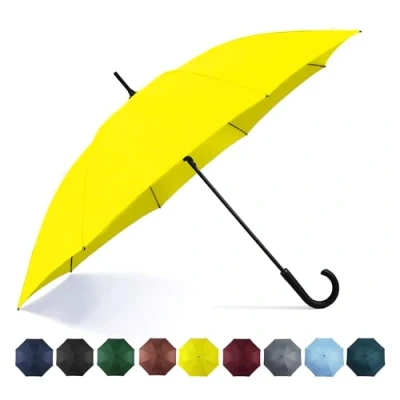 Image of SoulRain Large Travel Umbrella Windproof 50 Inch Automatic Open Oversized J Handle Stick Umbrellas for Men and Women Unbreakable Strong Yellow