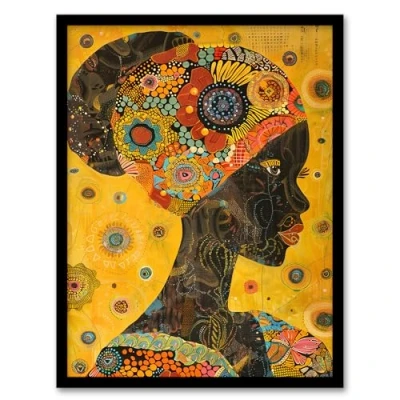 Image of Artery8 African Woman Portrait Colourful Detailed Artwork Living Room Framed Wall Art Print 18X24 Inch
