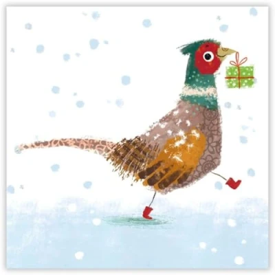 Image of Museums and Galleries Charity Christmas Cards Pack of 8 with Jolly Pheasant Design Eco Friendly Xmas Multipack Envelopes