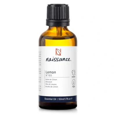 Image of Naissance Lemon Essential Oil (no. 103) 50ml Pure, Natural, Steam Distilled, Cruelty Free, Vegan and Undiluted