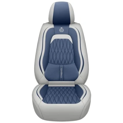 Image of Eunncu Universal Car Seat Covers Waterproof Leather Full Set, Can Protect Front and Rear Seats, To Fit Most Cars, Side Airbag Compatible, Gray Blue