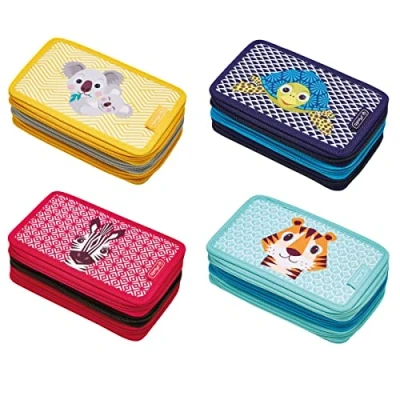 Image of Herlitz® School Pencil Case Three Compartment Cute Animals Zip Bag Organiser Cosmetic Pen Tube Accessories Children Teenagers Robust Mix, Each Rozmiar, Jeden Mix