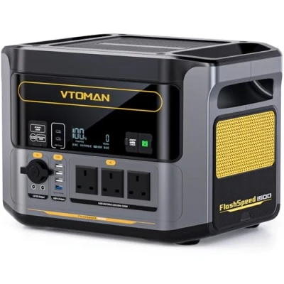 Image of VTOMAN FlashSpeed 1500 Portable Power Station 1548Wh Recharge 0 100% within 1H, LiFePO4 (LFP) Battery Powered Solar Generator with 230V/1500W AC Output/Input, 100W USB Port for Outdoor &amp; Indoor