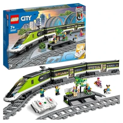 Image of LEGO City Express Passenger Train Set, Remote Controlled Toy, Gifts for 7 Plus Year Old Kids, Boys &amp; Girls with Working Headlights, 2 Coaches and 24 Track Pieces, 6 Minifigures 60337