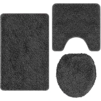 Image of vidaXL 3 Piece Bath Mat Set Dark Grey Polypropylen Non Slip