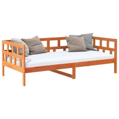 Image of vidaXL Wax Brown Solid Pine Wood Daybed Sofa, Guest Bed Frame, Rustic Single Size 90x200 cm Multipurpose Bed/Sofa for Bedroom or Living Space