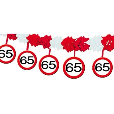 Image of Folat 05236 65th Birthday Traffic Sign Garland with Hangers, Multi Colors, Adults