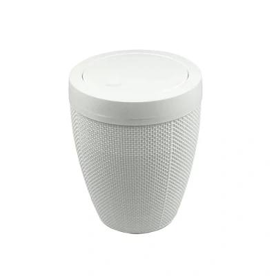 Image of Addis Faux Hessian Round Swing Lid Plastic Bathroom Bedroom Home Office Bin, 5 litre capacity, Clean White